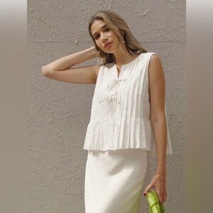 City Bell Bow front tie tank toppleated babydoll sleeveless coquette summer SZ S